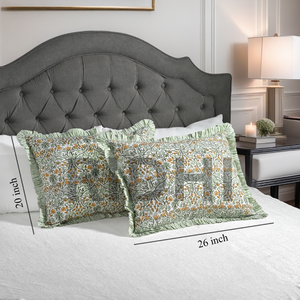 Funda de Almohada Lumbar Ridhi 20x26, Color Amarillo Goldenrod, con Volantes, Estampado Floral a Mano, Estilo Occidental, 100% Algodón, Extraíble y Lavable - Product Image 5