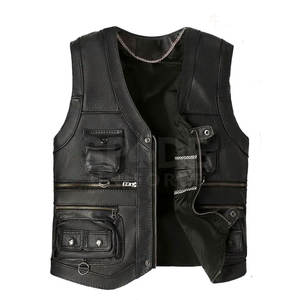 Gilet en cuir et toile marron vieilli pour homme, respirant, coupe-vent, décontracté, d'hiver, personnalisé, ciré, pour moto - Product Image 1
