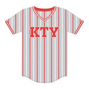 DST Grey Pinstripe Pullover Jersey de béisbol 100% Poliéster Malla Delta Sorority V Cuello Camiseta Bordado Apliques Letras - Product Image 2