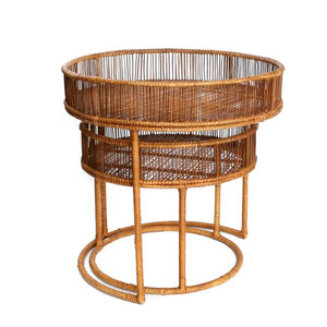 Ensemble de 2 tables gigognes en rotin carré et élégant fait à la main Table basse bohème en osier Table d'appoint confortable pour salon chambre à coucher hôtel - Product Image 5