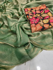 Producto más vendido/Sari de seda suave espacial de aspecto liso y elegante con pieza de blusa para correr ideal para almuerzos casuales/ropa para eventos - Product Image 5