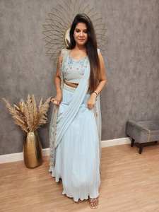 Best Selling Readymade Indian Designer Georgette With Embroidery Lehenga Drape Saree Choli With <b>Shrug</b> Party Wear Wedding Outfit - Product Image 6