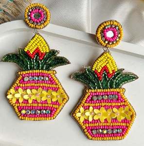 Pendientes Pintados a Mano y Bordados, Pendientes Personalizados con Múltiples Cuentas, Joyería Festiva para Mujer al Mejor Precio, Pendientes con Cuentas - Product Image 4