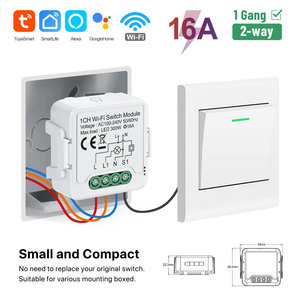 Module d'interrupteur intelligent Wi-Fi Tuya <span class=keywords><strong>de</strong></span> haute qualité 16A 1 canal, contrôle à distance par application, compatible avec Alexa et Google Assistant PST-S01-16A - Product Image 2