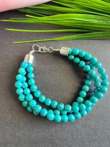 Handmade Boho Jewelry 8'' Long Turquoise <b>Bracelet</b> 3 Strands Fine <b>Sterling</b> <b>Silver</b> <b>Bangles</b> - Product Image 3