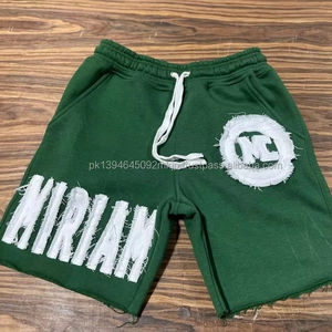 Custom High Street Hombres Vintage Sunfade Pantalones Cortos de Algodón Desgastado Apliques Parche Bordado Ácido Lavado Pantalones Cortos con Cordón - Product Image 1