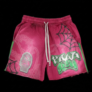 Heavyweight 320 GSM cotton fleece acid wash <b>shorts</b> faded black graphic screen print stitched <b>patch</b> logo custom <b>men's</b> <b>shorts</b> - Product Image 2