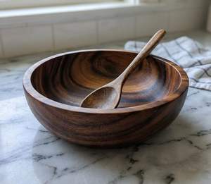 Tazón de Madera Natural para Servir con Diseño Ecológico Resistente al Calor, Acabado Liso para Ensaladas, Sopas, Arroz, Uso en Cocina y Restaurantes - Product Image 5