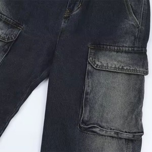 Venta al por mayor personalizado Unisex lavado con ácido estilo holgado Cargo bolsillo de los hombres pantalones sueltos de cintura alta de alta calidad Jeans de mezclilla de invierno de impresión - Product Image 5
