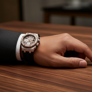 Montre Moissanite en or rose chronographe de luxe pour homme avec bracelet en caoutchouc VVS Diamond Tester Pass Full Pave Wristwatch - Product Image 6