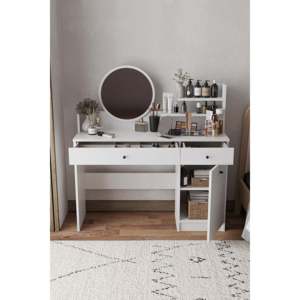 Armony Modern Wood Vanity <b>Table</b> with Mirror 2 Drawers White Foldable <b>Makeup</b> Desk Bedroom Stylish Dressing <b>Table</b> Home Furniture - Product Image 4