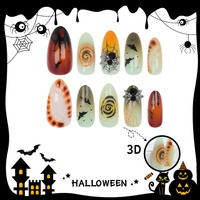 NBL-JX-241 Faux Ongles à Presser Halloween Spirale 3D Araignée Chauve-souris Château Ombré Réutilisables Vente en Gros