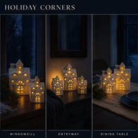 Porte-bougie en porcelaine blanche en forme de maison de Noël, lanterne LED, lampe de nuit en céramique faite à la main, décoration d'intérieur, cadeau de fête, OEM ODM, logo personnalisé