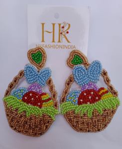 Pendientes de cesta de huevo de Pascua chapados en oro hechos a mano, joyería con cuentas temáticas de primavera para fiestas, bodas, compromisos y regalos - Product Image 1