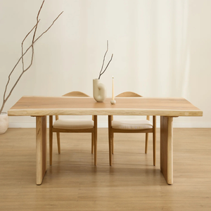 Table à manger rectangulaire en bois de suar massif moderne avec plateau épais et pieds en panneaux pour la maison et l'hôtel, 6 places - Product Image 3