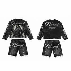 2026 Luxury <b>Red</b> Graphic Streetwear <b>Sweatshirt</b> & Shorts Set Gold Script Rhinestone Designer Matching Outfit for Men & <b>Women</b> - Product Image 3