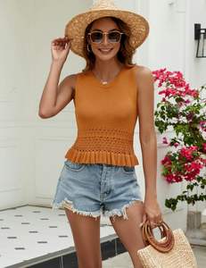 Camisetas sin mangas cortas de verano para mujer, suéter de punto adorable, chalecos, Jersey sin mangas de ganchillo, Tops, camiseta sin mangas para mujer - Product Image 1