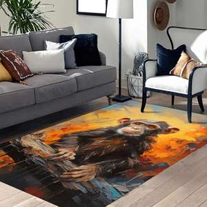 Tapis abstraits avec motif de singe, tapis orange, tapis bébé singe, tapis animal, tapis imprimé en 3D, tapis à poils doux - Product Image 4