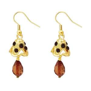 Kriaa Brown Austrian Stone Jhumki <b>Earrings</b> Gold-Plated <b>Fine</b> <b>Studs</b> Model 1313706D - Product Image 1