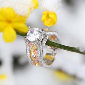 แหวนเพชรเงินสเตอร์ลิงเจลิยาทรงกลมสามสี - Product Image 4
