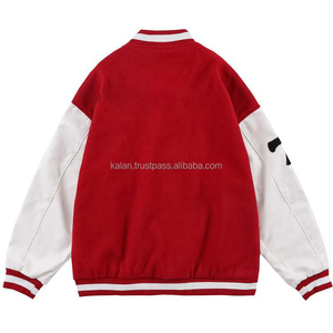 Streetwear d'hiver de veste en laine universitaire rouge pour hommes avec col montant et Letterman-K-VJ-175 en chenille brodée - Product Image 2