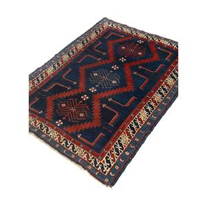 Alfombra Kiaan Azul de Lana Anudada a Mano con Patrón Geométrico, Rectangular, para Pasillo o Sala de Estar, 9x12 Pulgadas - Paem-1254 - Product Image 2