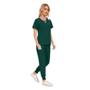 Hot Slim Fit femmes Scrubs ensembles uniformes médicaux médecins hauts Joggers robes chirurgicales infirmière accessoires Salon Spa ensemble de vêtements de travail - Product Image 3
