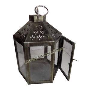 Grandes lanternes de fer de forme géométrique de demande énorme avec le verre clair pour la décoration de mariage et de Noël - Product Image 1