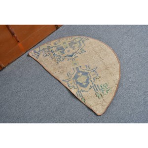 Alfombra de 2.5x1.5 pies, Alfombra Turca Vintage, Alfombra Marroquí de Lana Azul Verde - Product Image 1