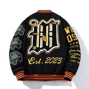 2024 Custom Logo Printed Letters Baseball Varsity <b>Jackets</b> Men's Custom Sports Uniforms With Genuine Leather Sleeves Personalized - Product Image 2