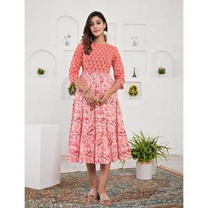 Robe en coton imprimé rose à taille élastique, style chinois élégant pour femme de bureau, gothique avec fentes, longueur ras du sol, taille 5XL, ODM - Product Image 1