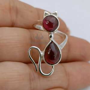 Bague chat en argent sterling fait main avec grenat, pierre de naissance de janvier - Product Image 5
