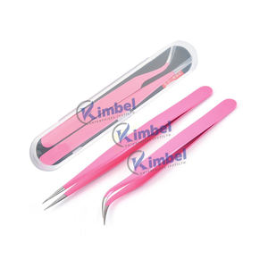 Pince à épiler professionnelle d'extension de cils de couleur rose incurvée faite à la main avec un emballage personnalisé - Product Image 1