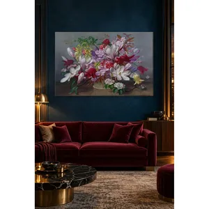 Bouquet de magnolias et de lilas dans un panier, impression sur toile - Product Image 1