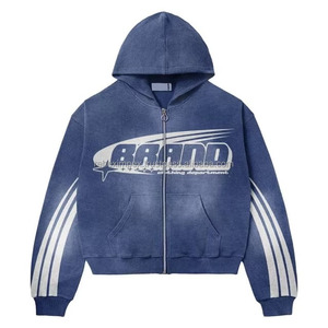 Premium Heavyweight Acid Wash Zip Hoodie Unisexe 100% Coton Brodé Streetwear Plain Teint Hiver Sun-Faded Look Digital - Product Image 5