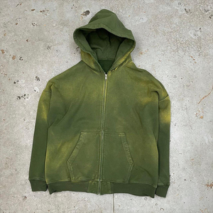 เสื้อฮู้ดดี้ซิปแบบยูนิเซ็กซ์ ผ้าเฟรนช์เทอร์รี่ ล้างสีแบบวินเทจ สไตล์ดิสเทรส ซิปเต็มตัว - Product Image 3