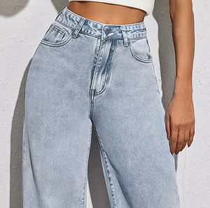 Pantalones Vaqueros de Mezclilla de Invierno para Mujer, Corte Recto Ancho, Frente Plano, Casuales, Lavado Medio, Alta Calidad, 100% Algodón - Product Image 6