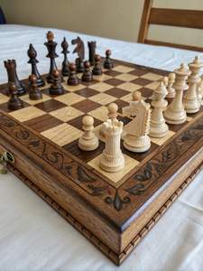 Double wooden chess <b>board</b> with checkers on the reverse side for added play options and family entertainment - Product Image 2