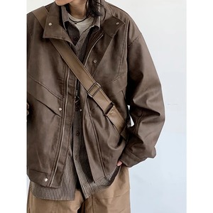 เสื้อแจ็กเก็ตหนังขี่มอเตอร์ไซค์สำหรับผู้ชายเสื้อโค้ทนันลมและอากาศทรงหลวมกระดุมเดียวสำหรับฤดูหนาว - Product Image 4