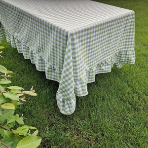 Dark Brown Linen <b>Tablecloth</b> Handmade Ruffles Large Gingham Pinstriped Natural Design Various Colours for Dining Wedding <b>Party</b> - Product Image 2