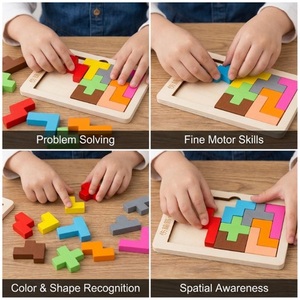 Rompecabezas de Madera Pequeño Tipo Tangram para Niños de 2 a 4 Años - 16cm X 10cm, Juguete Educativo Geométrico Colorido - Product Image 2
