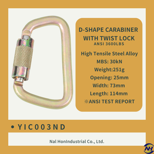 Mosquetón de aleación de acero de alta resistencia en forma de YIC003ND D con resistencia a la rotura de 30kN/6742LBS - Product Image 3