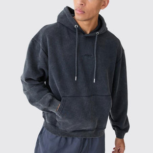 Loose Fit OEM Streetwear Men Black Cotton Custom Full Pullover Hoodie - Product Image 2