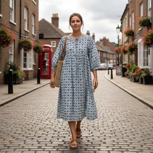 Vestido Midi Bohemio de Algodón con Estampado Floral a Mano para Niñas y Mujeres, Mayorista del Fabricante, Regalo para Bodas y Festivales - Product Image 6