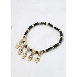 Bracciale A3shop Bohemien Placcato Oro con Mano di Fatima e Occhio Turco, Diamanti e Perle, Idea Regalo Geometrica Religiosa - Product Image 6