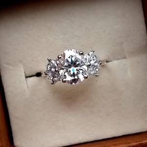 Anillo de Halo Floral de plata 925 Original, anillo de diamante de moissanita de corte ovalado y marquesa, compromiso, regalo de promesa de boda para amantes - Product Image 3