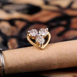Solid 14k White Rose <b>Gold</b> Fine Jewelry Three Stone Natural Diamond <b>Nose</b> pin Trendy Design Women's Daily Wedding Engagement Gift - Product Image 3