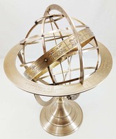 Sphère armillaire antique en laiton nickelé, globe vintage, astrolabe nautique fait main, Art Déco argenté, décoration de table pour retraite