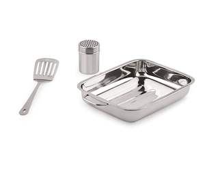 Ensemble d'ustensiles de cuisine en acier inoxydable – Plaque de cuisson/rôtissage rectangulaire avec spatule ajourée et saupoudreuse à épices - Product Image 2