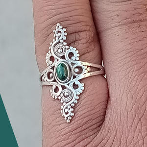 Bague en argent sterling massif 925 avec pierres précieuses en malachite, bijoux fins sur mesure, lunette, cadeau de fiançailles de mariage parfait pour - Product Image 6